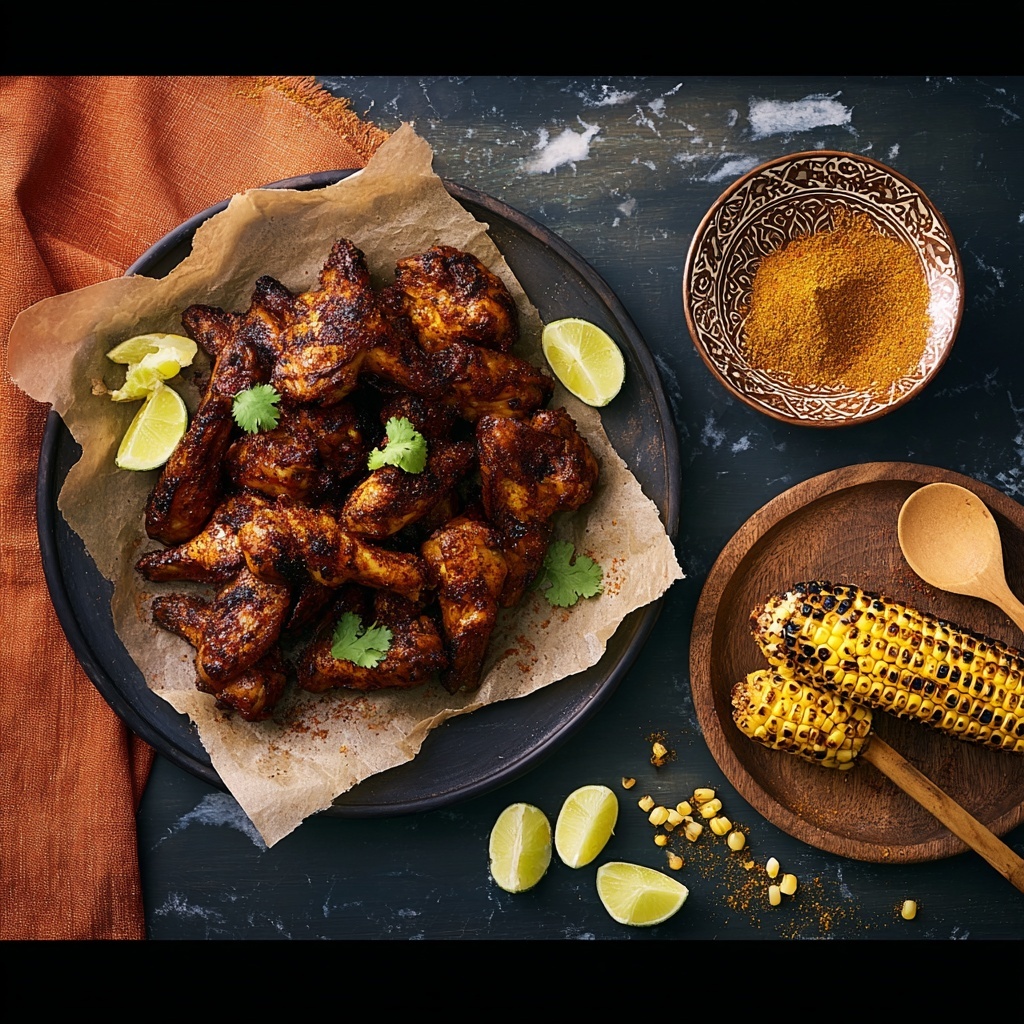 Grilled Chicken Wings with Corn Recipe - Recipe Image