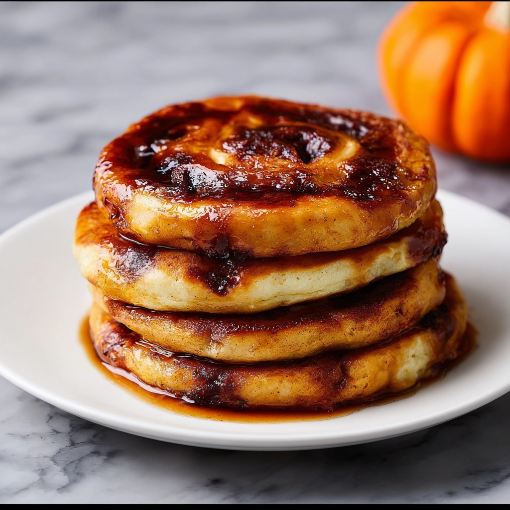 Pumpkin Cinnamon Roll Pancakes with Cream Cheese Glaze Recipe - Recipe Image