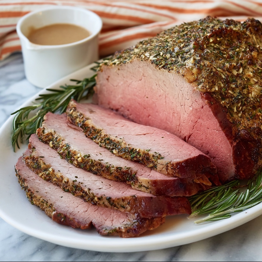 Herb Crusted Sirloin Tip Roast with Fennel Brown Gravy Recipe - Recipe Image