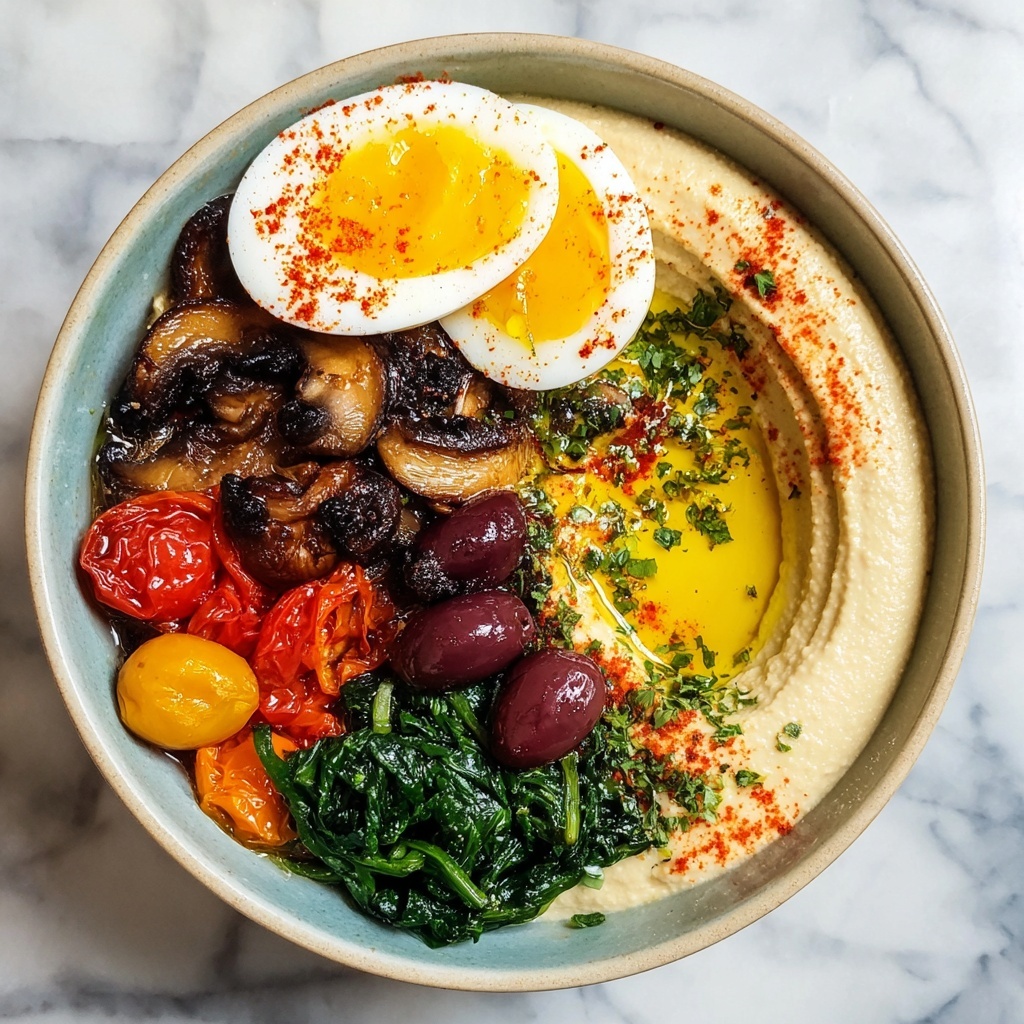 Savory Mushroom, Tomato, Spinach, and Hummus Breakfast Bowls Recipe - Recipe Image