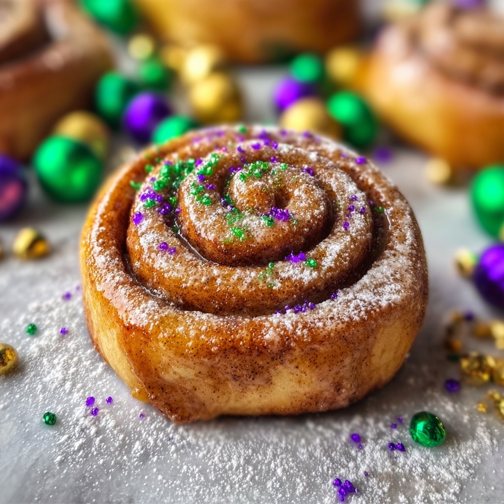 Easy Mardi Gras Cinnamon Rolls with Two Ingredient Dough Magic Recipe - Recipe Image