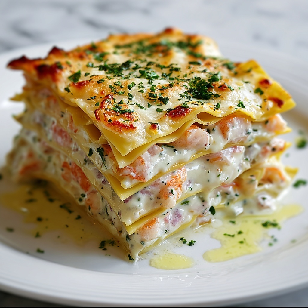 Garlic Butter Shrimp Scampi Lasagna Recipe - Recipe Image