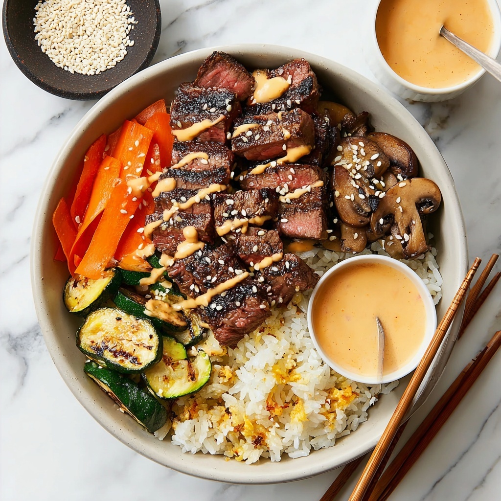 Hibachi Steak Bowls with Sautéed Vegetables, Fried Rice, and Yum Yum Sauce Recipe - Recipe Image