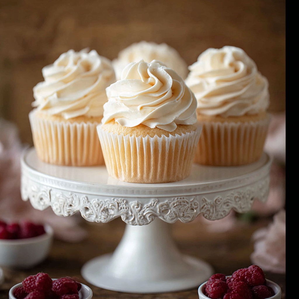 Almond Wedding Cake Cupcakes with Raspberry Filling Recipe - Recipe Image
