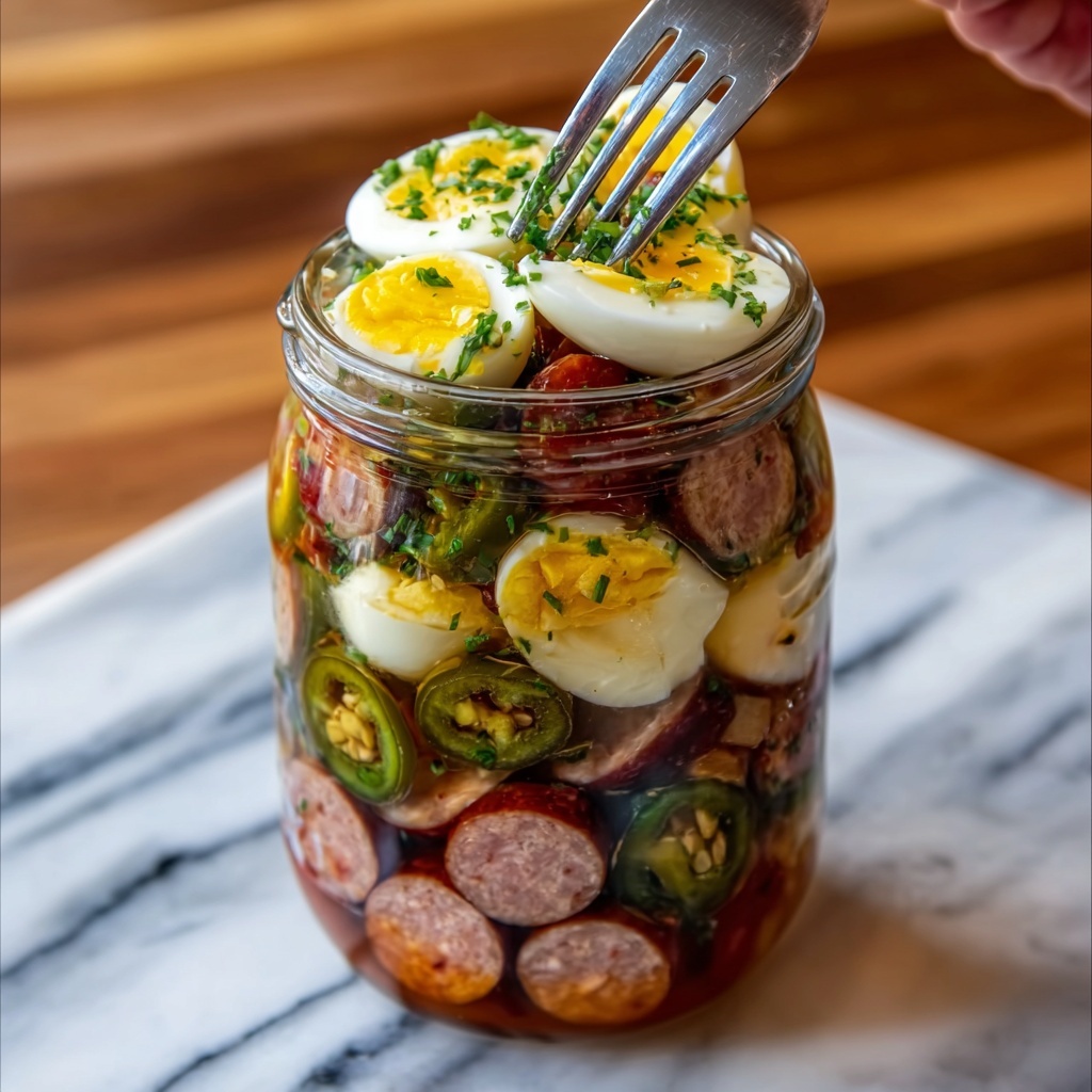 Pickled Eggs, Sausages, JalapeƱos, and Carrots Recipe - Recipe Image