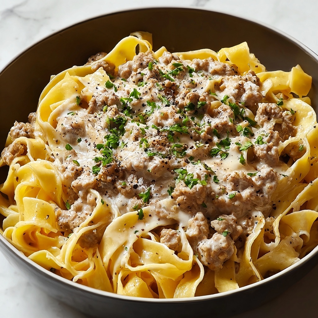 One-Pot Creamy Beef and Garlic Butter Pasta Recipe - Recipe Image