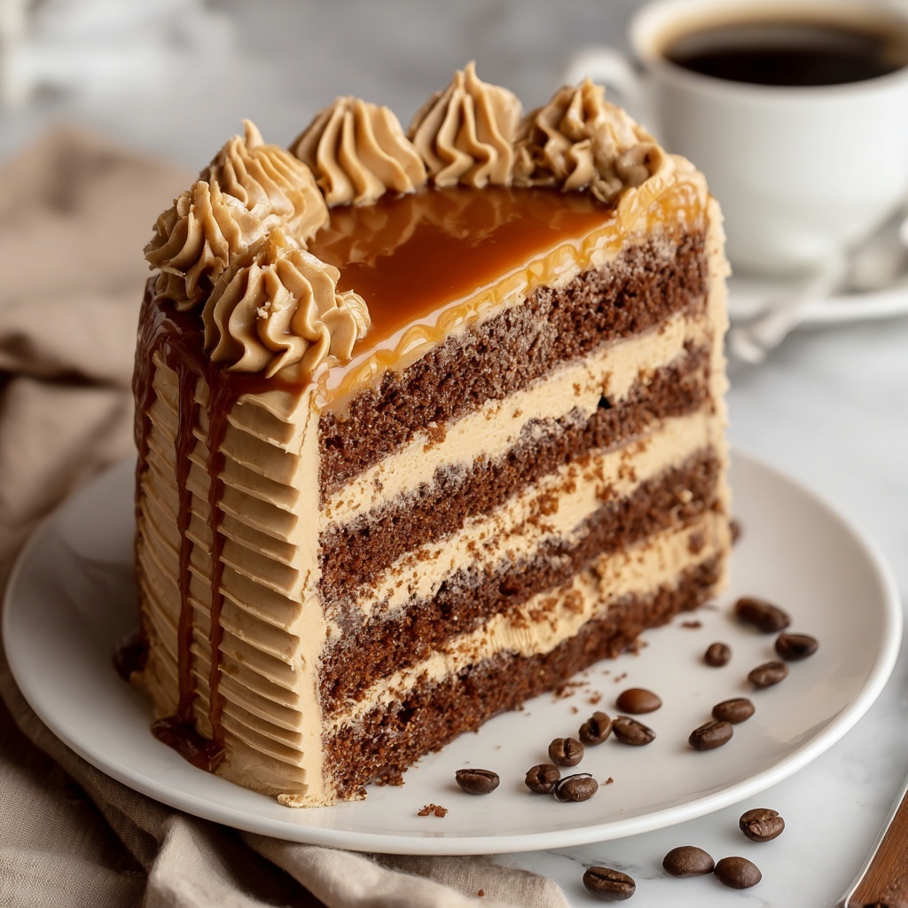 Decadent Caramel Latte Cake with Coffee Buttercream Recipe - Recipe Image