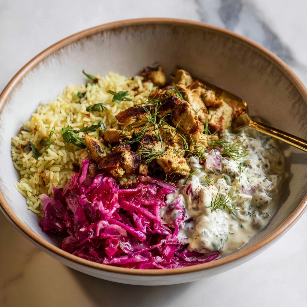 Chicken Shawarma with Lemon Rice and Feta Cucumber Sauce Recipe - Recipe Image