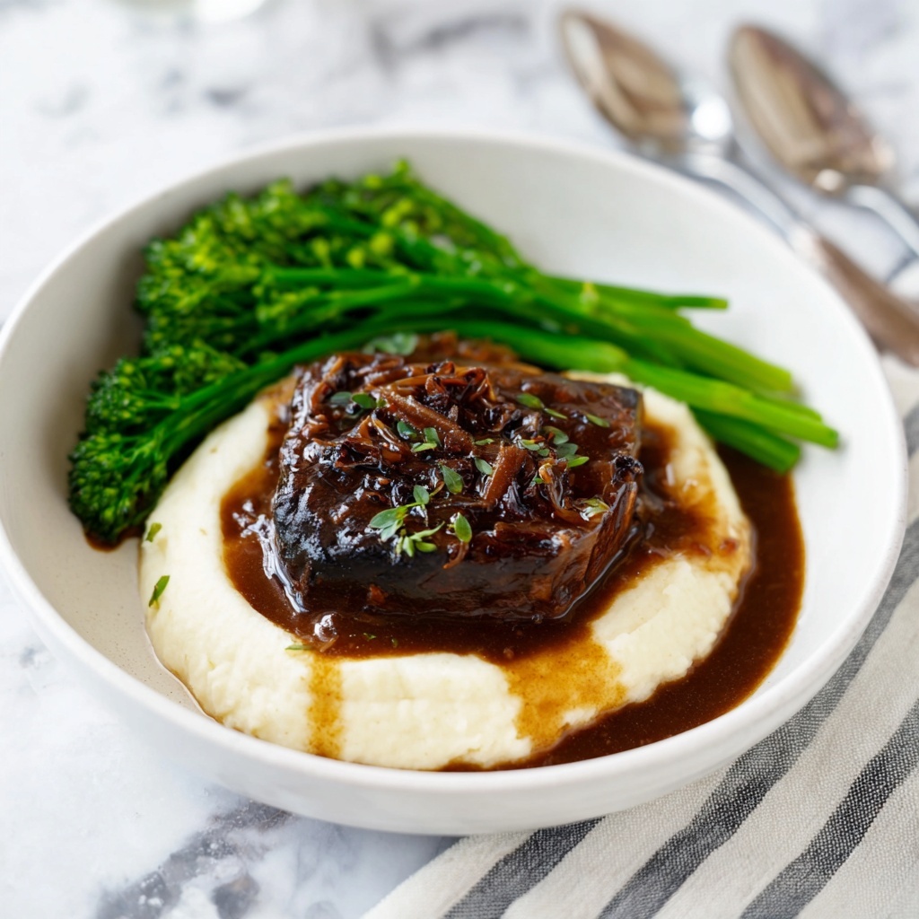 Red Wine Braised Short Ribs With Mashed Potatoes and Broccolini Recipe - Recipe Image