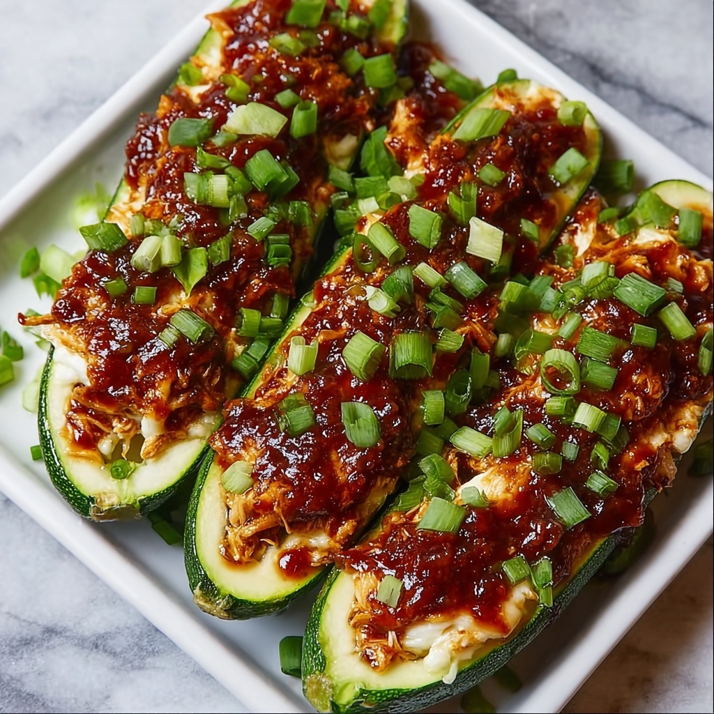 Sticky BBQ Chicken Zucchini Boats Recipe - Recipe Image