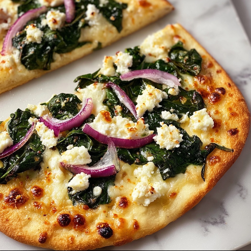 Tasty Spinach and Feta Flatbread Pizza Recipe - Recipe Image